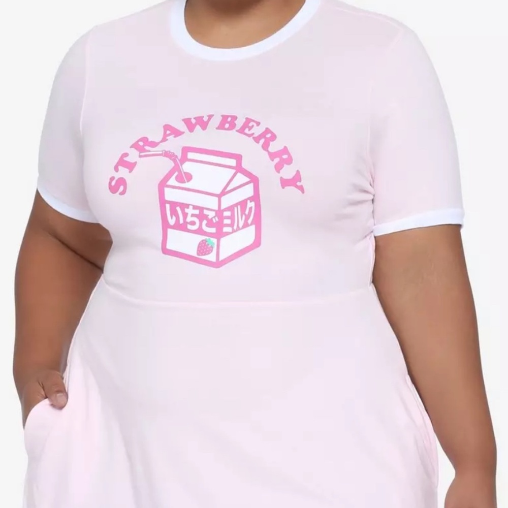 Hot Topic Strawberry Milk Ringer T-Shirt Dress 5X NWT